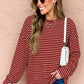 Red Stripe Drop Shoulder Long Sleeve Top — image 02