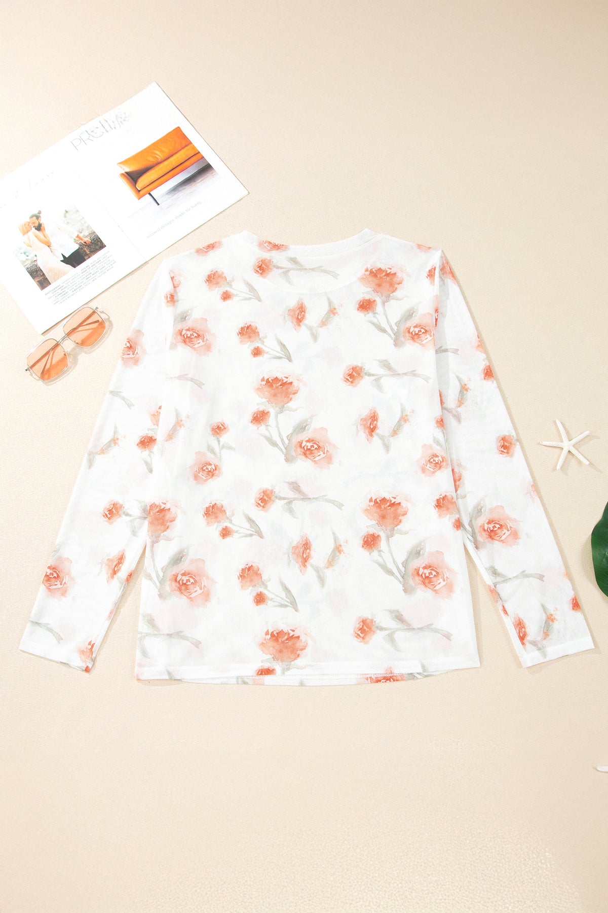 Red Plus Size Floral Print Sheer Mesh Long Sleeve Top — image 02
