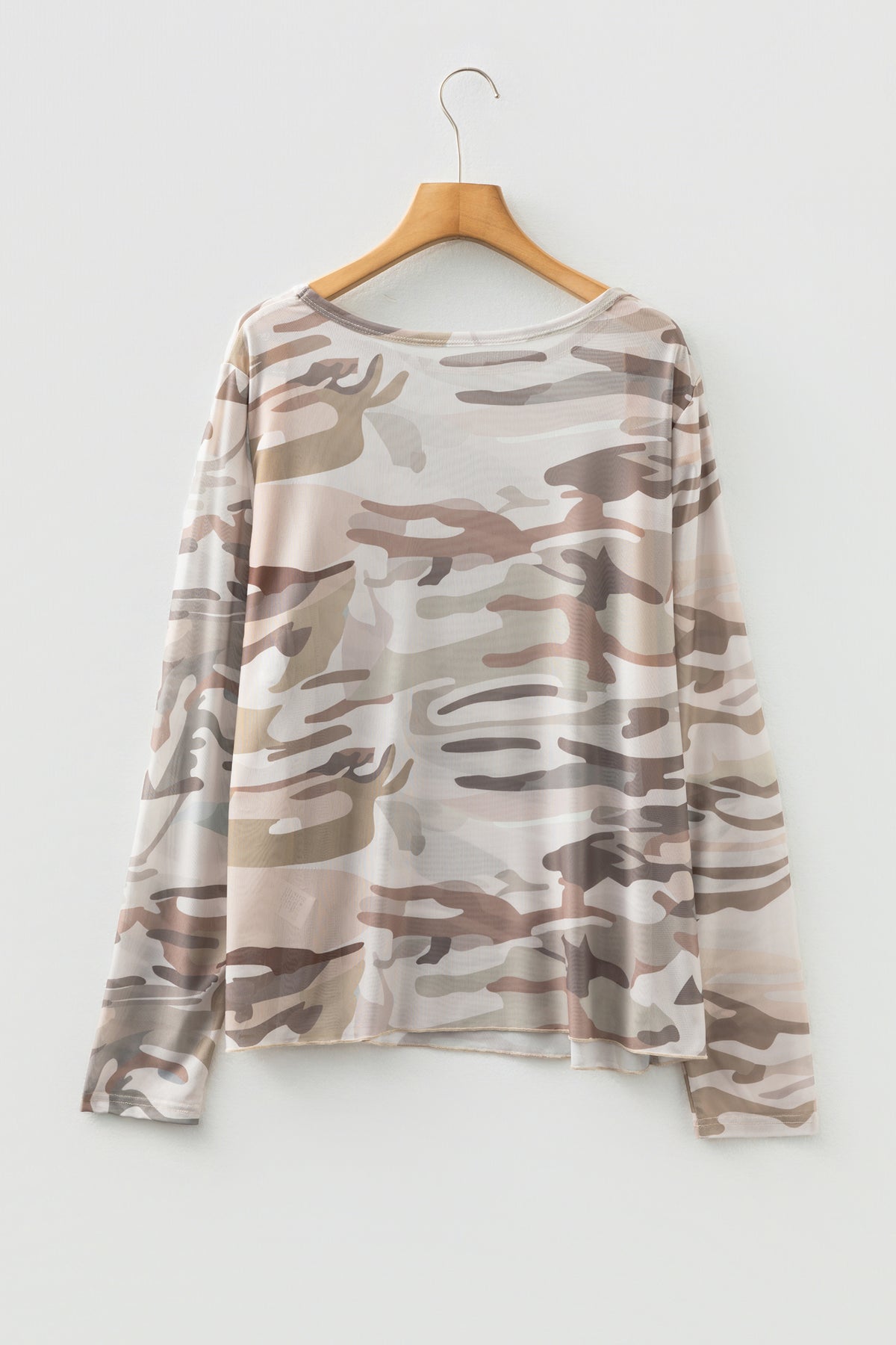 Western Fashion Camouflage Print Mesh Long Sleeve Top — image 02