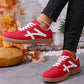Racing Red Faux Suede Contrast Patchwork Detail Lace Up Flat Sneakers — image 02