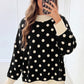 Black Polka Dot Pattern Ribbed Colorblock Trim Split Tunic Sweater — image 02