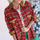 Red Plaid Color Block Collared Button Shacket — image 02