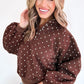 Brown Polka Dot Print Metal Button Collar Casual Pullover Sweatshirt — image 02