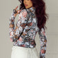 Brown Floral Long Sleeve High Neck Sheath Mesh Blouse — image 02