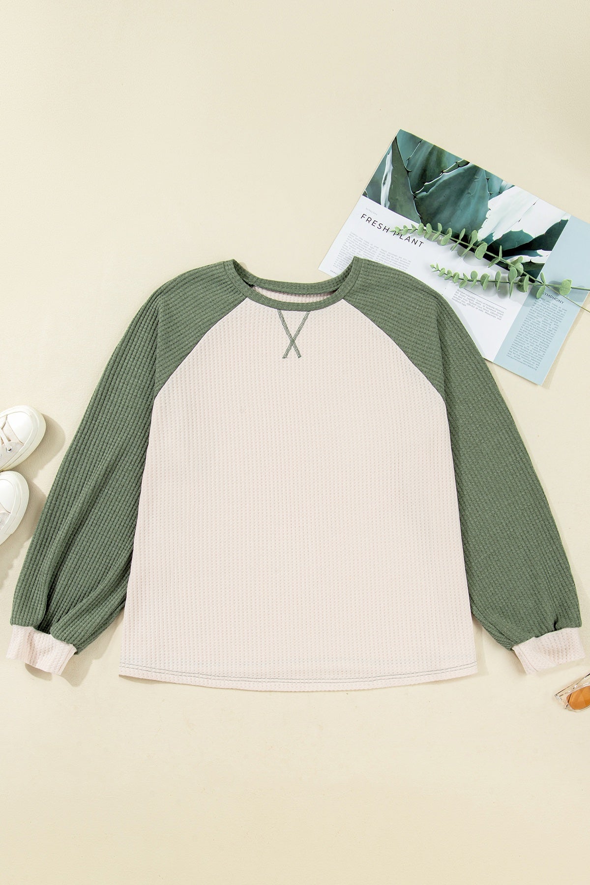 Waffle Color Block Raglan Sleeve Top — image 02
