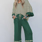 Stripe V-Neck Ruffle Contrast Sleeve Top + Drawstring Pants Set — image 02