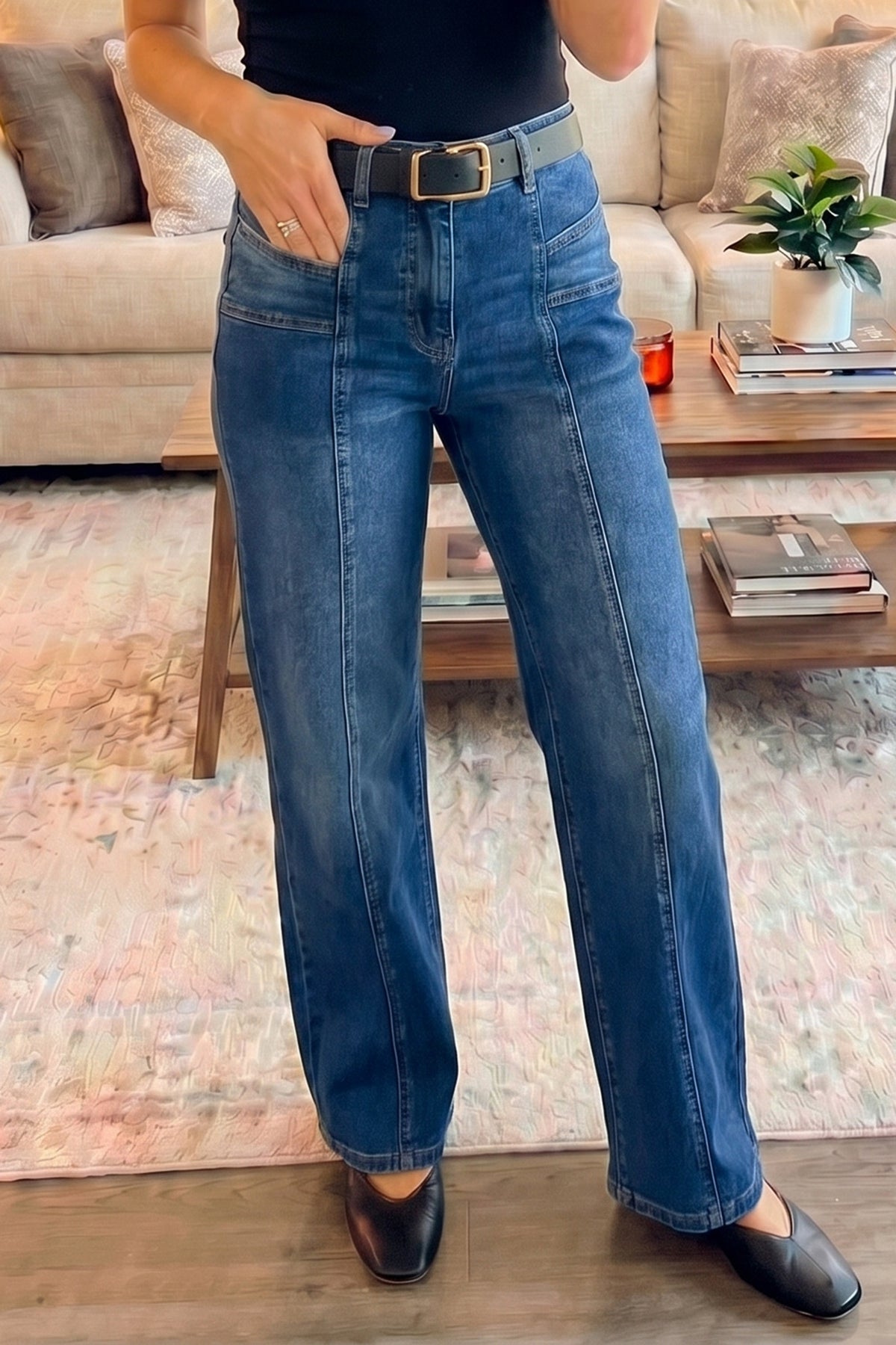 Sky Blue Tailored Seam Detail Womens Shift Jeans — image 02