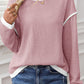 Light Pink Contrast Color Trim Knit Drop Shoulder Loose Top — image 02