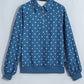 Blue Polka Dot Print Metal Button Collar Casual Pullover Sweatshirt — image 02