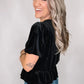 Black V Neck Bow Decorations Peplum Hem Shift Silhouette Short Sleeve Blouse — image 02
