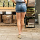 Dark Wash Tummy Control Destroy Release Hem Shorts - Judy Blue