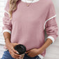 Light Pink Contrast Color Trim Knit Drop Shoulder Loose Top — image 03