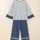 Stripe V-Neck Ruffle Contrast Sleeve Top + Drawstring Pants Set — image 03
