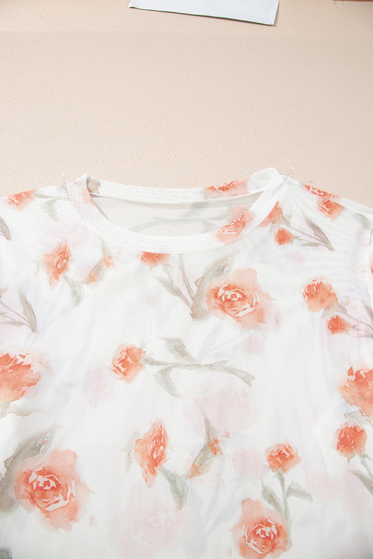 Red Plus Size Floral Print Sheer Mesh Long Sleeve Top — image 03