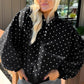 Black Polka Dot Print Metal Button Collar Casual Pullover Sweatshirt — image 03