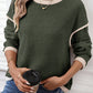 Light Pink Contrast Color Trim Knit Drop Shoulder Loose Top — image 03