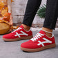 Racing Red Faux Suede Contrast Patchwork Detail Lace Up Flat Sneakers — image 03