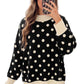 Black Polka Dot Pattern Ribbed Colorblock Trim Split Tunic Sweater — image 03