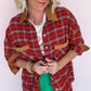 Red Plaid Color Block Collared Button Shacket — image 03
