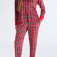 Red Festive Plaid Ribbed Trim Round Neck Long Sleeve Top Comfy Lounge Pant Set — image 03