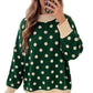 Green Polka Dot Pattern Ribbed Colorblock Trim Split Tunic Sweater — image 03