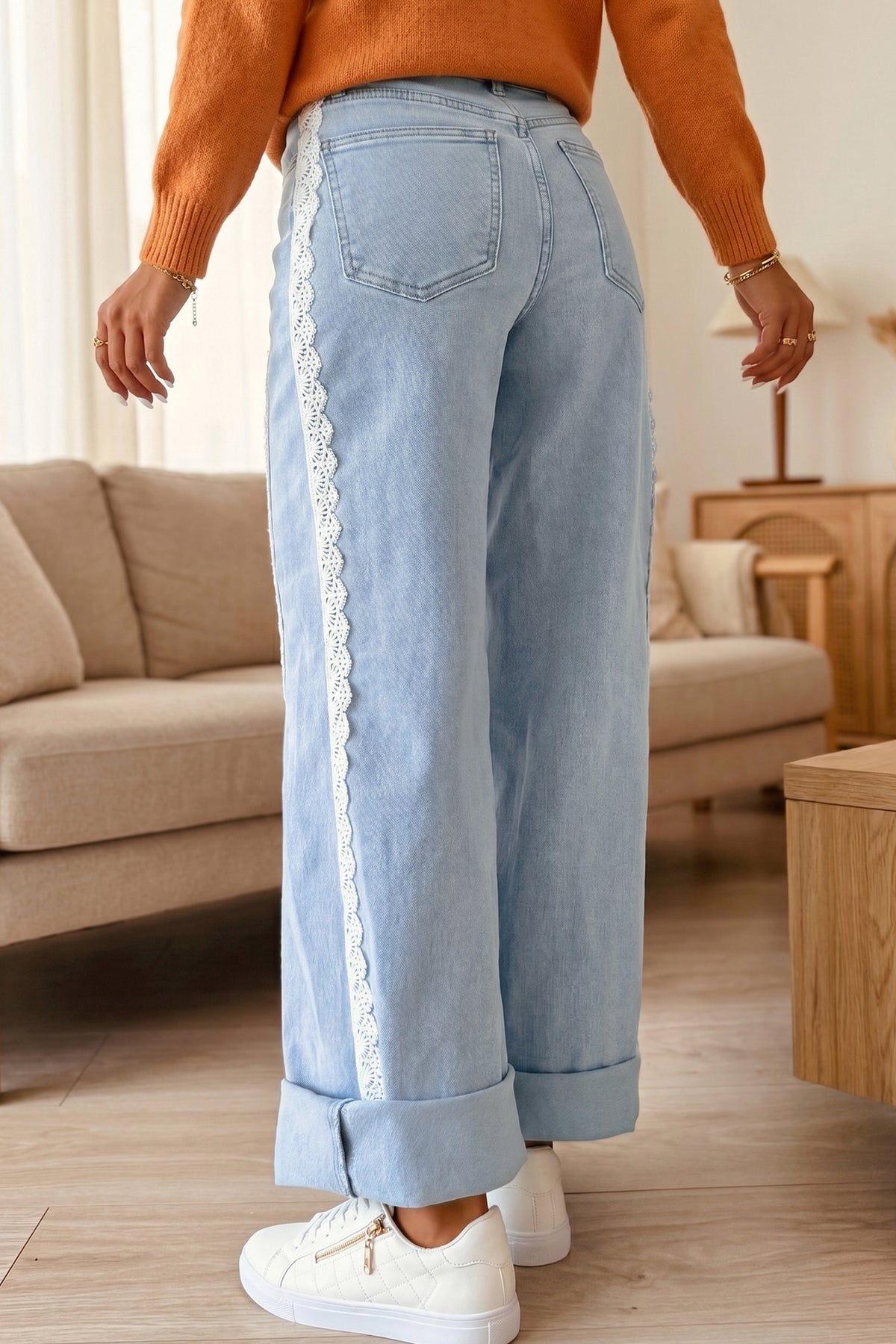 Beau Blue Lace Trim Casual Full-Length Regular Fit Jeans — image 03