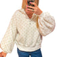 White Polka Dot Print Metal Button Collar Casual Pullover Sweatshirt — image 03