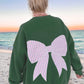 Blackish Green Striped Bow Graphic Oversized Sweatshirt — image 03