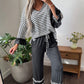 Stripe V-Neck Ruffle Contrast Sleeve Top + Drawstring Pants Set — image 03
