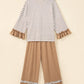 Stripe V-Neck Ruffle Contrast Sleeve Top + Drawstring Pants Set — image 03