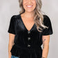 Black V Neck Bow Decorations Peplum Hem Shift Silhouette Short Sleeve Blouse — image 03