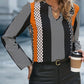 Orange Geo Print Colorblock Notched V Neck Blouse — image 03