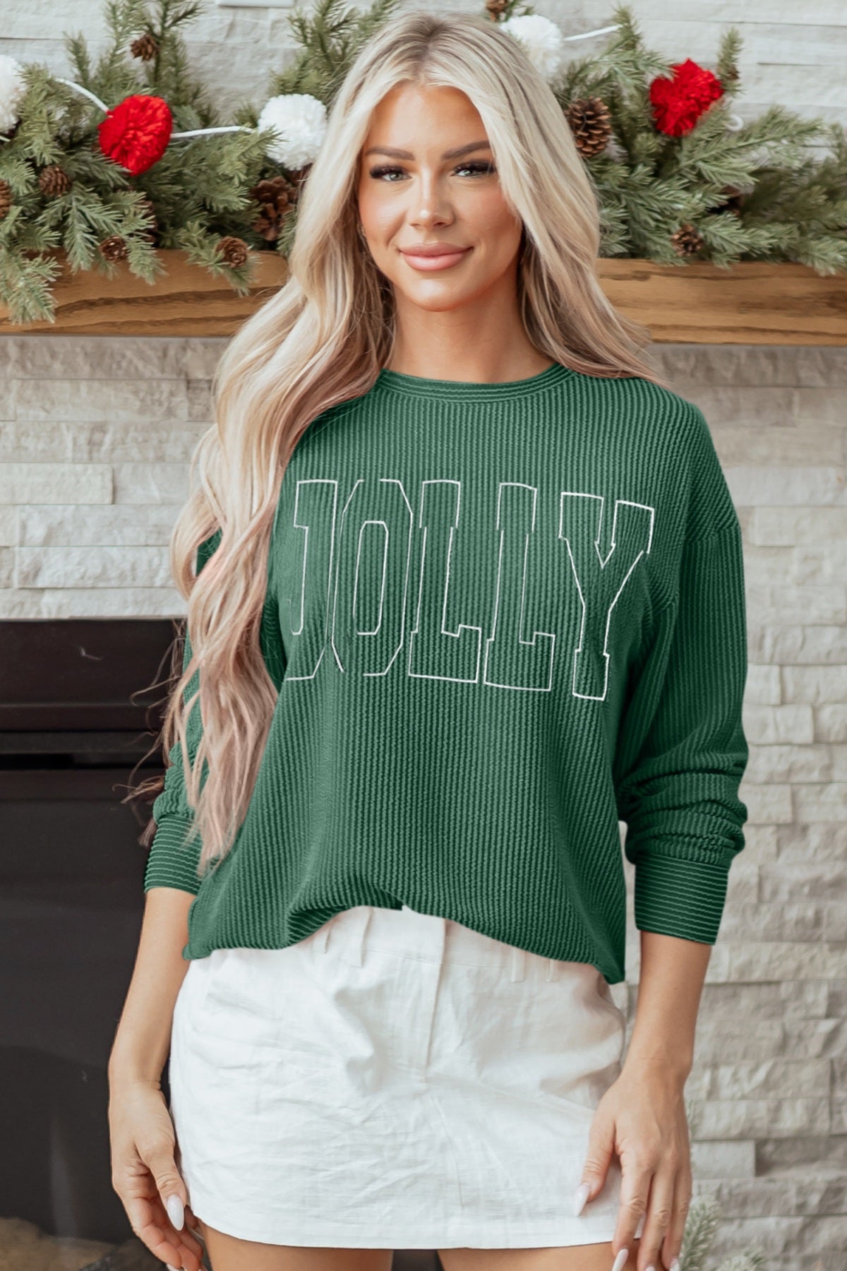 Twisted Rib Outlined MERRY Graphic Long Sleeve Top — image 03