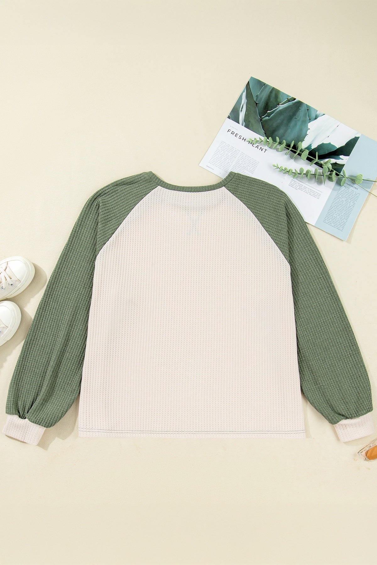 Waffle Color Block Raglan Sleeve Top — image 03