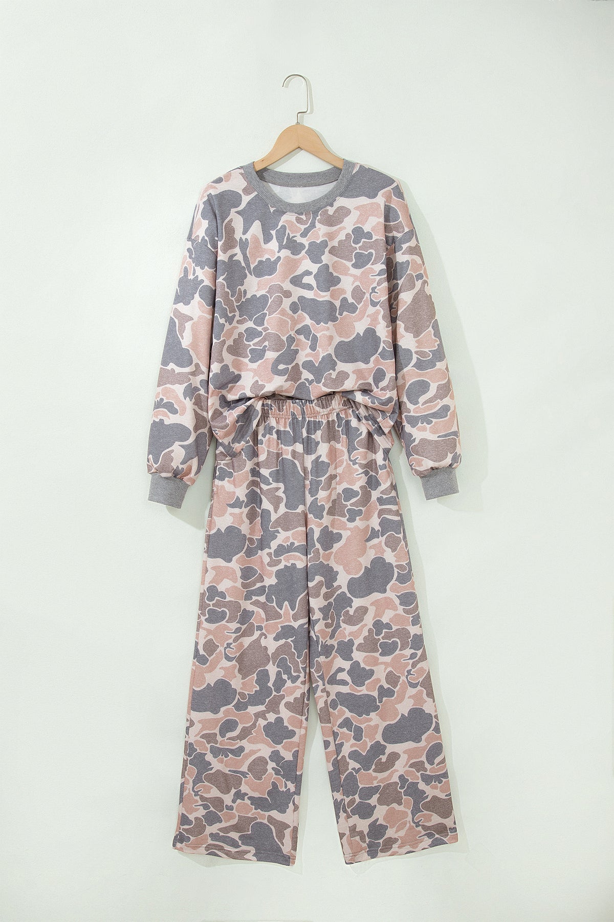 Multicolor Camouflage Print Long Sleeve Top Loose Two-Piece Pant Set — image 03