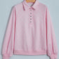 Pink Polka Dot Print Metal Button Collar Casual Pullover Sweatshirt — image 03