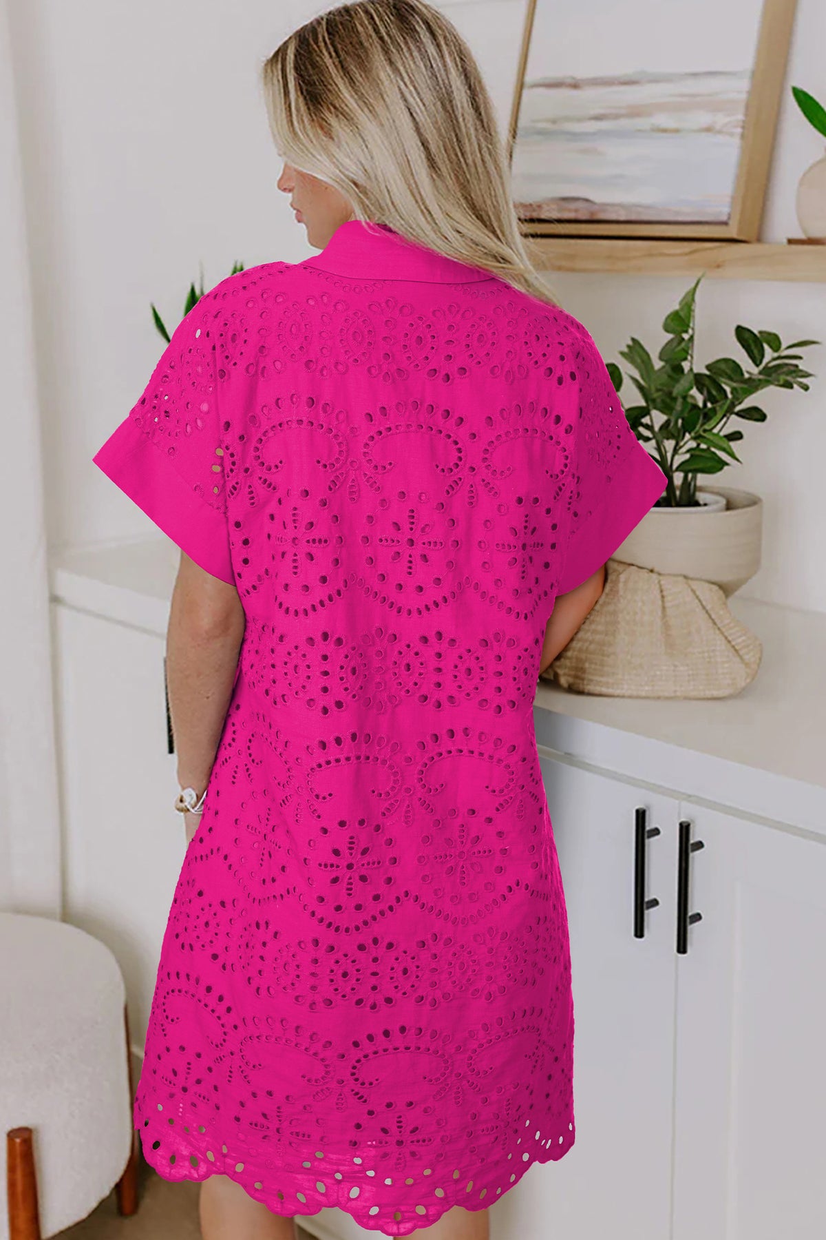 Black Solid Color Eyelet Embroidered T Shirt Mini Dress — image 03