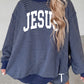 Blue Stripe Ribbed Accent Mock Neck JESUS Oversized Pullover and Shorts Set — image 03