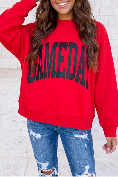 Red Checkered Print High Neck Baggy Sweatshirt — image 04