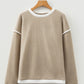 Light Pink Contrast Color Trim Knit Drop Shoulder Loose Top — image 04