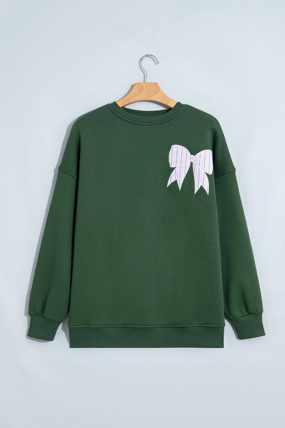 Blackish Green Striped Bow Graphic Oversized Sweatshirt — image 04