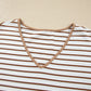 Stripe V-Neck Ruffle Contrast Sleeve Top + Drawstring Pants Set — image 04