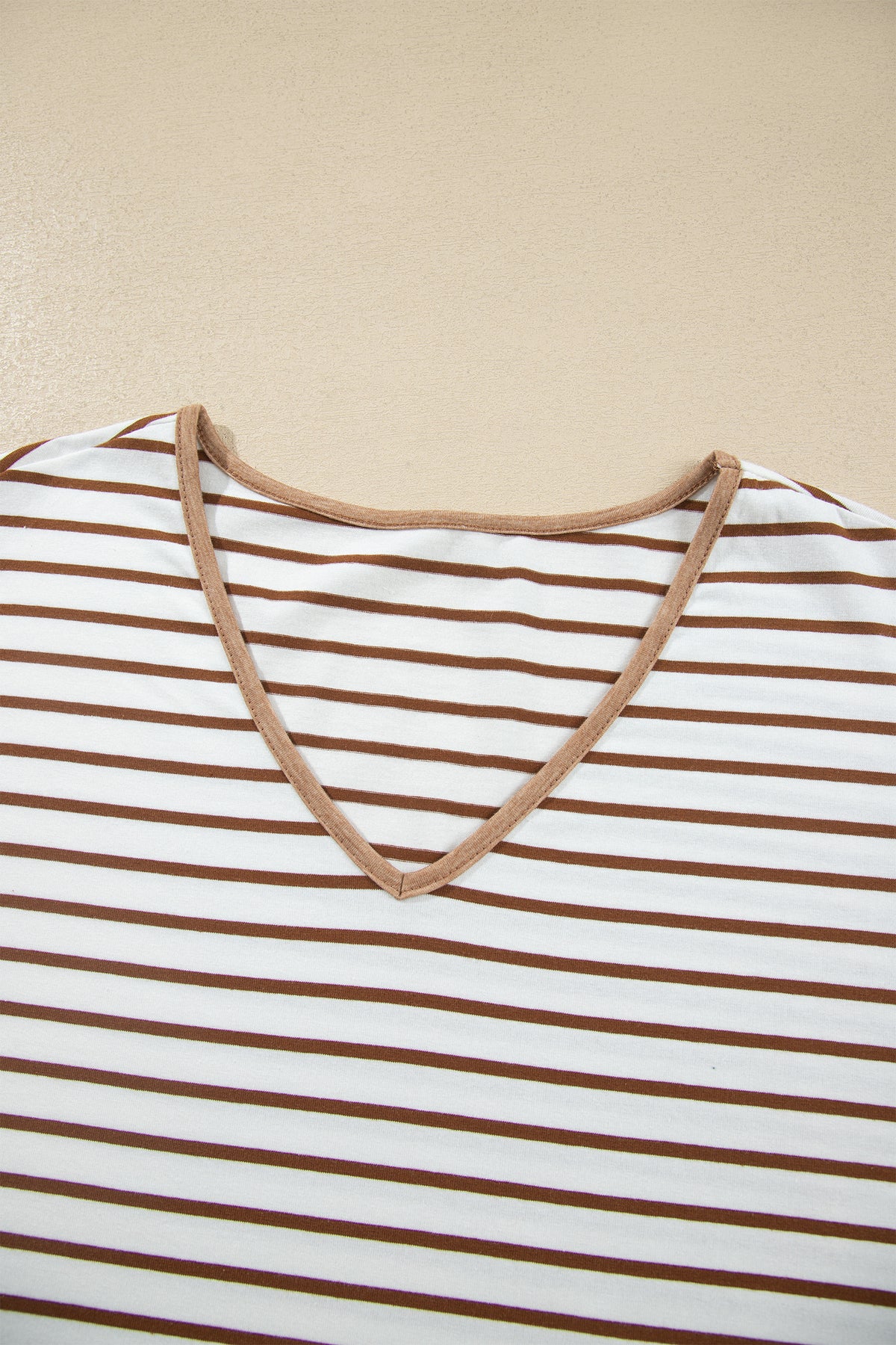 Stripe V-Neck Ruffle Contrast Sleeve Top + Drawstring Pants Set — image 04