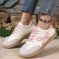 Pink Cute Bow Patch Color Block PU Leather Sneakers — image 04
