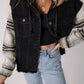 Black Plaid Sleeve Frayed Hem Hooded Denim Jacket — image 04