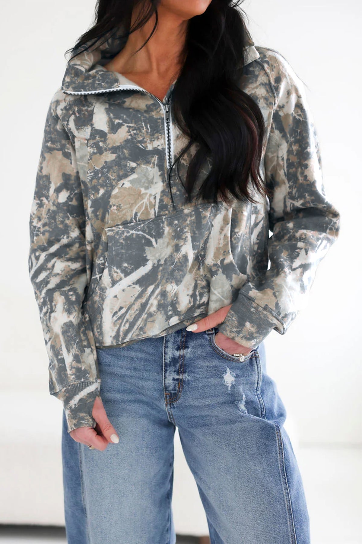 Abstract Camo Quarter Zip Sweatshirt — image 04