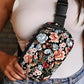 Black Floral Print Zipper Wide Strap Sling Bag — image 04