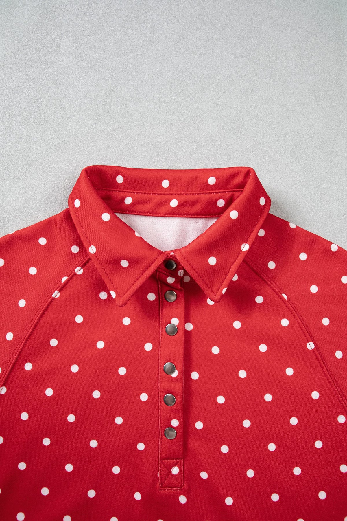 Red Polka Dot Print Metal Button Collar Casual Pullover Sweatshirt — image 04