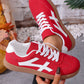 Racing Red Faux Suede Contrast Patchwork Detail Lace Up Flat Sneakers — image 04