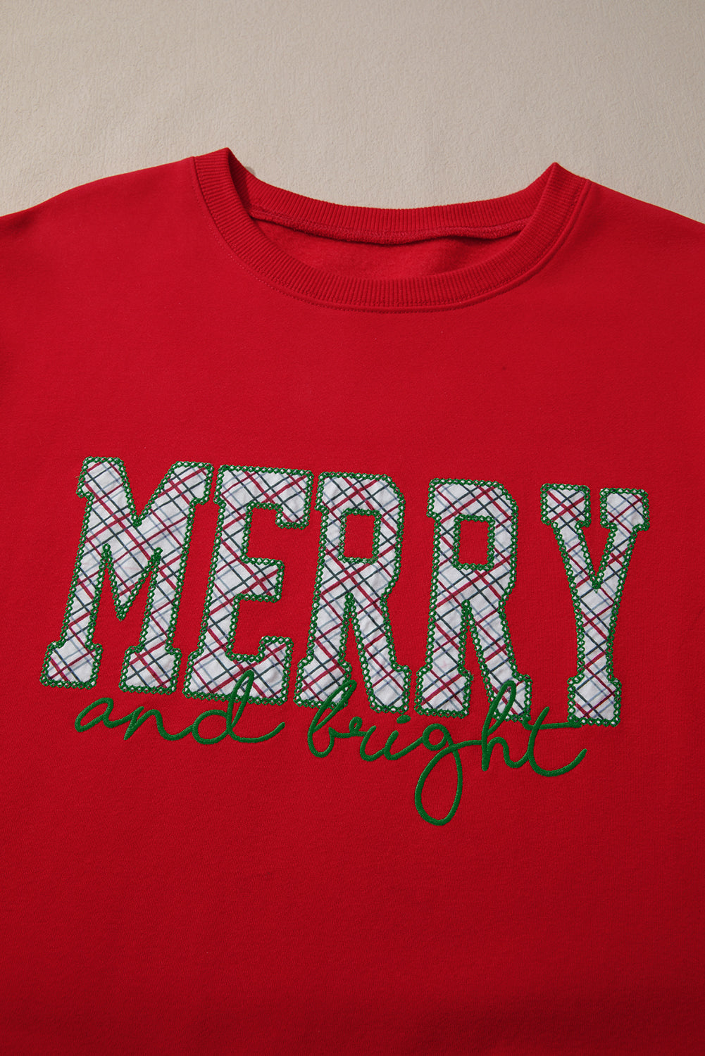 Fiery Red Merry & Bright Plaid Sequin Bow Christmas Sweatshirt — image 04
